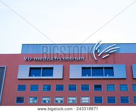 Amsterdam,  Netherlands - March 25, 2017: Exterior Of The Vu (free University) Medical Center, A Tea