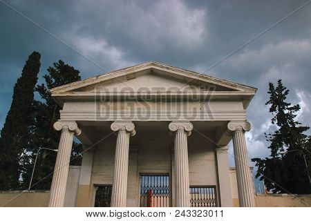 Detail Of An Abandoned Building In Cloudy Sky Landscape
