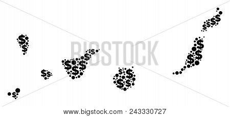 Canarian Spain Islands Map Collage Of Dollar Symbols And Circle Spots In Different Sizes. Abstract V