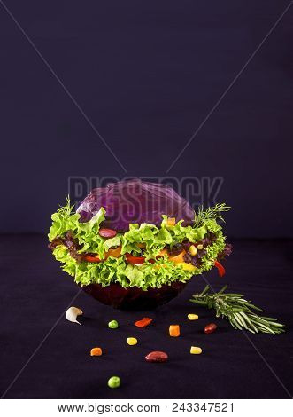Hamburger.vegetarian Hamburger. Organic Food. Vegetables. Healthy Lifestyle Concept.vegan Food