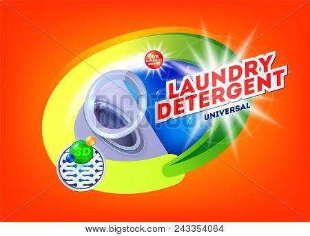 Laundry Detergent For Universal Washing. Template For Laundry Detergent. Package Design For Washing 