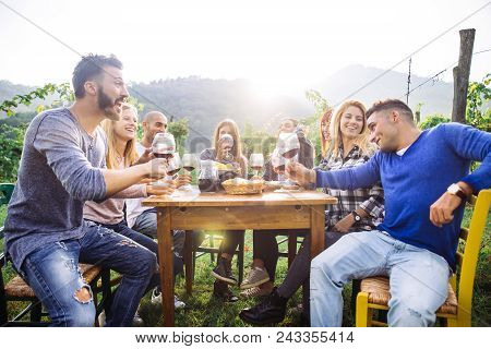 Friends Having Dinner In Garden