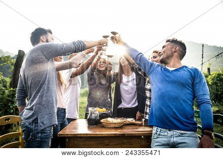 Friends Having Dinner In Garden