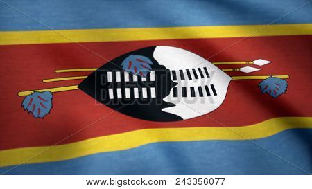 Swaziland Grunge Flag Waving Seamless Loop. Swazi Loopable Dirty Flag With Highly Detailed Fabric Te
