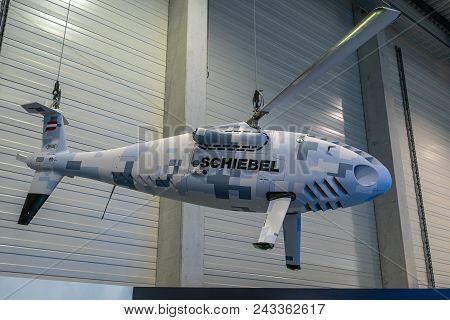 Berlin - April 26, 2018: Unmanned Aerial Vehicle (uav) - Schiebel Camcopter S-100. Exhibition Ila Be
