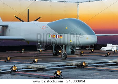 Berlin - April 26, 2018: The Concept Of An Unmanned Aerial Vehicle European Male Rpas. Joint Develop