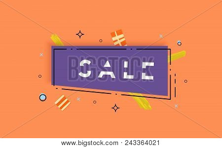 Sale Banner With Geometric Abstract Composition. Promotion Horizontal Card With Sliced Trendy Text. 