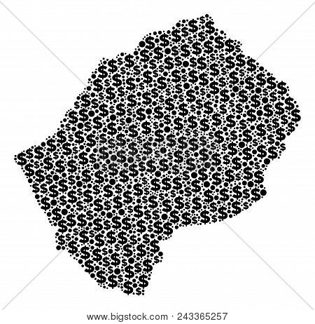 Lesotho Map Composition Of Money Signs And Sphere Points In Variable Sizes. Abstract Vector Cash And