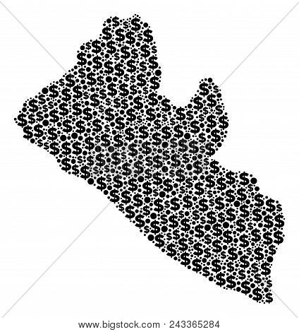 Liberia Map Mosaic Of Dollar Symbols And Round Dots In Various Sizes. Abstract Vector Economics And 
