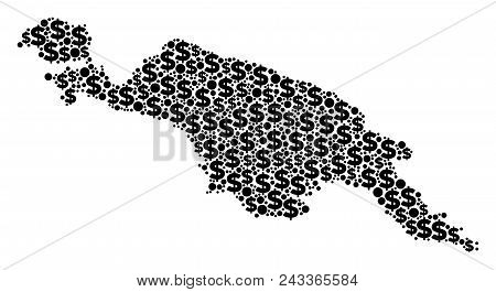 New Guinea Island Map Composition Of Money Signs And Circle Spots In Different Sizes. Abstract Vecto