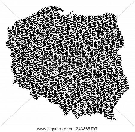 Poland Map Mosaic Of Dollars And Circle Spots In Different Sizes. Abstract Vector Monetary And Gdp P