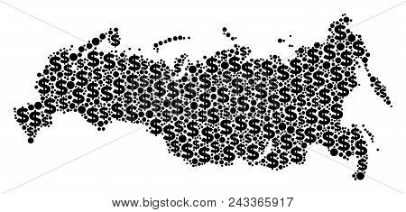 Russia Map Mosaic Of Dollars And Circle Spots In Variable Sizes. Abstract Vector Investment And Gdp 