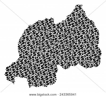 Rwanda Map Mosaic Of Money Signs And Spheric Points In Different Sizes. Abstract Vector Investment A