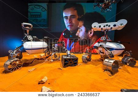 Berlin - April 26, 2018: Moon Rover Robex. German Aerospace Center (dlr). Exhibition Ila Berlin Air 