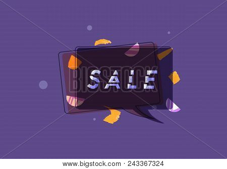 Sale Banner With Geometric Abstract Composition. Dark Horizontal Promotion Card With Sliced Trendy T