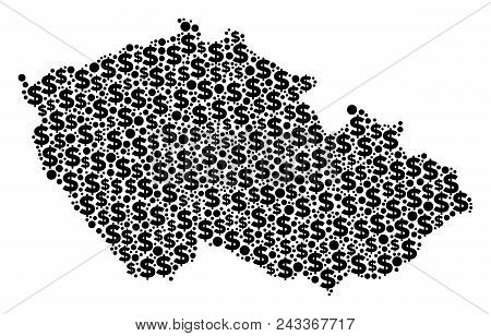 Czech Map Collage Of Dollar Signs And Round Dots In Different Sizes. Abstract Vector Business And Gd