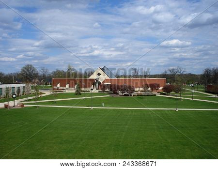 Aerial Elevated View Of The Pilgrim Library, Defiance College, Defiance, Oh April 25, 2005