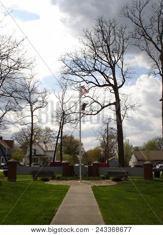 Flag Pole Flying The United States Of American National Flag, Defiance College, Defiance, Oh, April 