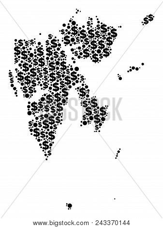 Svalbard Island Map Composition Of Dollar Symbols And Sphere Points In Different Sizes. Abstract Vec