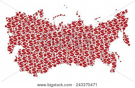 Ussr Map Mosaic Of Money Signs And Circle Dots In Variable Sizes. Abstract Vector Wealth And Gdp Uss