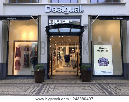 Lelystad, Flevoland, The Netherlands - June 3, 2018: Entrance Of Desigual Fashion Outlet Store In Ba