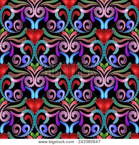 Colorful Vintage Floral Seamless Pattern. Ornamental Decorative Abstract Background. Hand Drawn Brig