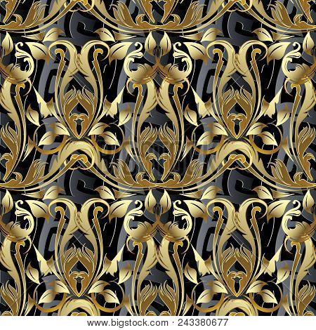 Baroque 3d Seamless Pattern. Vector Antique Background. Mix Baroque Damask And Greek Key Meanders. S