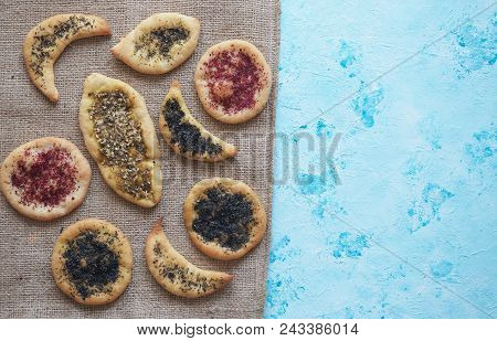 Wheat Tortillas With Herbs And Spices. Homemade Cake. Arabic Cuisine