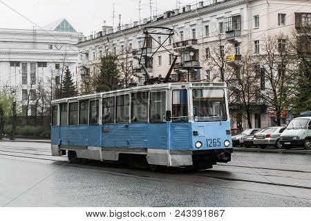 Chelyabinsk, Russia - May 9, 2008: Classic Soviet Tram Model 71-605 (ktm-5) In The City Street.