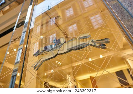 MILAN, ITALY - CIRCA NOVEMBER, 2017: close up shot of Longchamp sign at a store in Milan. Longchamp is a French luxury leather goods company.
