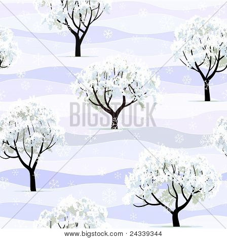 árboles en la nieve en el jardín de invierno sin costura