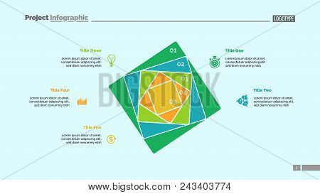 Five Squares Process Chart Slide Template. Business Data. Strategy, Step, Design. Creative Concept F