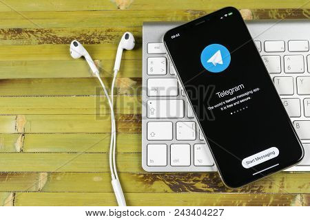 Sankt-petersburg, Russia, June 2, 2018: Telegram X Application Icon On Apple Iphone X Screen Close-u