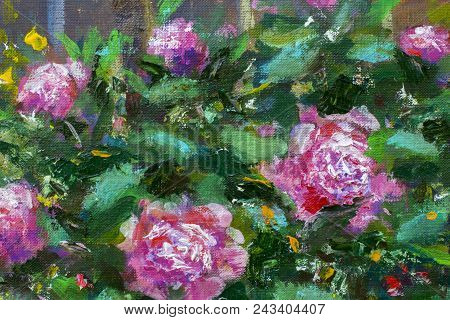 Original Handmade Abstract Oil Painting Bright Flowers Made Palette Knife. Red Violet Pink Abstract 