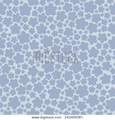 Seamless Blue Background With Cute Cartoon Flowers.