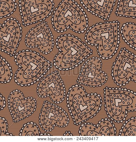 Beautiful Seamless Brown Pattern With Nice Hearts.