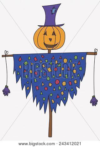 Cartoon Funny Scarecrow Isolated On White Background