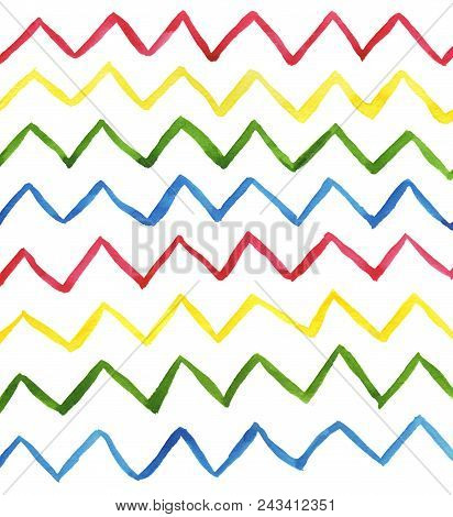 Abstract Watercolor Color Zigzag On White Background. The Color Isolated Horizontal Crankle In The P