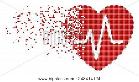 Dispersed Cardiology Dot Vector Icon With Disintegration Effect. Square Cells Are Composed Into Dama