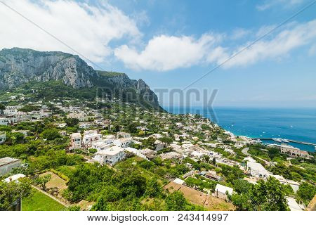 Lansdscape Of World Famous Capri Coastline In Springtime. Campania, Italy