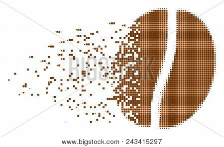 Dissolved Coffee Bean Dotted Vector Icon With Disintegration Effect. Rectangle Dots Are Organized In