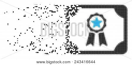 Dispersed Diploma Dotted Vector Icon With Disintegration Effect. Square Cells Are Grouped Into Dissi