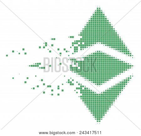 Dissolved Ethereum Classic Dot Vector Icon With Disintegration Effect. Rectangular Elements Are Grou