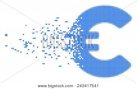 Dissolved Euro Dot Vector Icon With Disintegration Effect. Rectangle Pixels Are Arranged Into Dissol