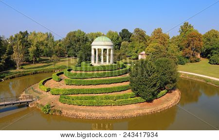 Island In The Pond With The Temple With The Dome In Classic Style