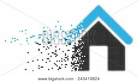 Dissolved Home Dot Vector Icon With Disintegration Effect. Rectangle Dots Are Grouped Into Dispersed