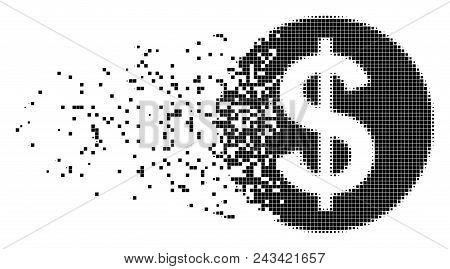 Dispersed Money Dot Vector Icon With Disintegration Effect. Rectangular Items Are Organized Into Dis