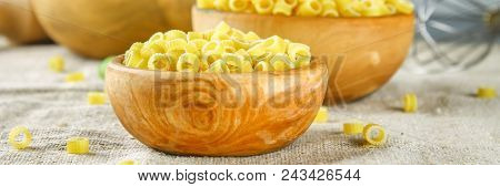 Ditalini Macaroni. Pasta Rings. Tubettini And Thimbles Anellini