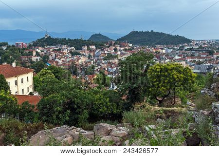 Plovdiv, Bulgaria - May 24, 2018: Amazing Night Panorama To City Of Plovdiv From Nebet Tepe Hill, Bu