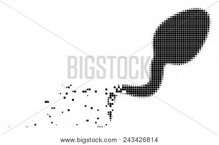 Fractured Spermatozoon Dotted Vector Icon With Disintegration Effect. Rectangular Points Are Grouped